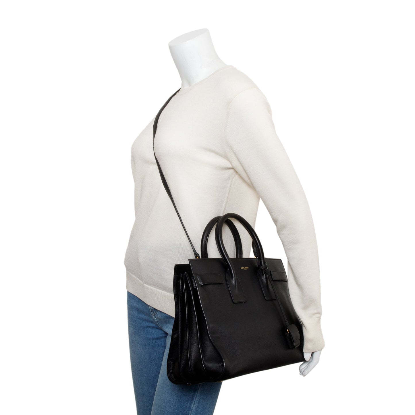 Saint Laurent Black Supple Grained Leather Small Sac De Jour