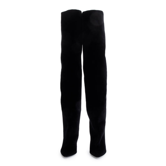 Saint Laurent Black Velvet Niki Over The Knee Boots, Size 35.5