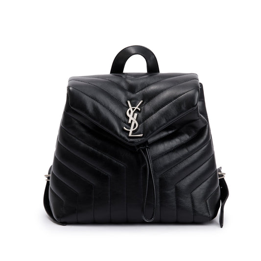 Saint Laurent Black Y Quilted Calfskin Leather Small Loulou Backpack