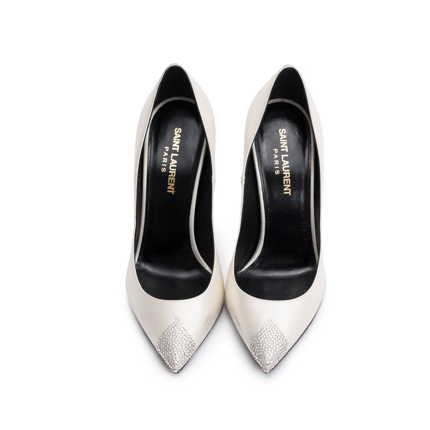 Saint Laurent Blanc Optic Satin Crystal Tower 110 Pumps, Size 36