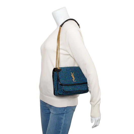 Saint Laurent Blue Tweed Niki Shoulder Bag