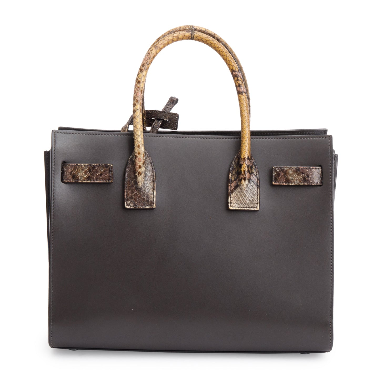 Saint Laurent Brown Grained Leather Python Trim Baby Sac De Jour