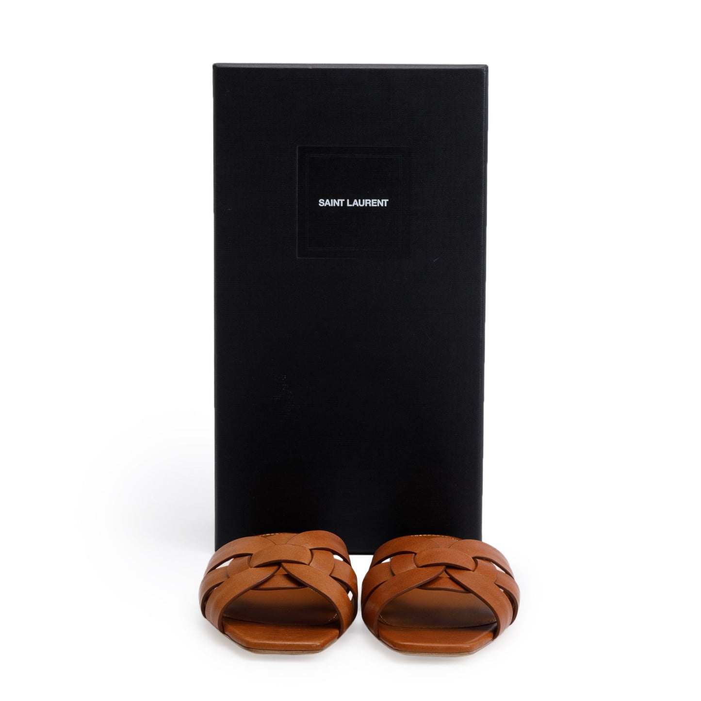 Saint Laurent Brown Smooth Leather Tribute Mules, Size 36.5