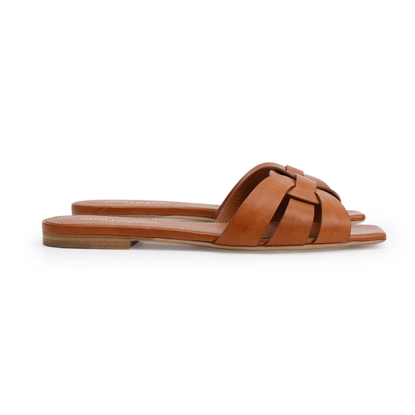 Saint Laurent Brown Smooth Leather Tribute Mules, Size 36.5