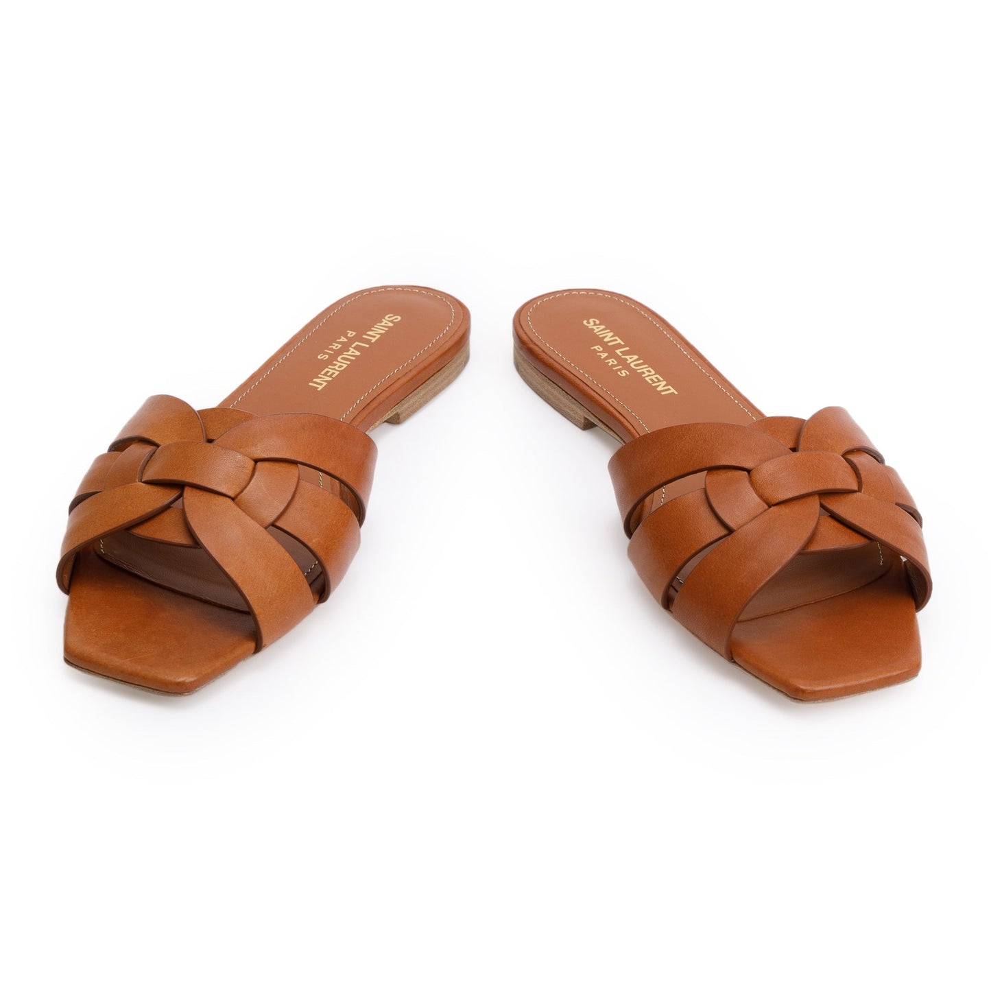 Saint Laurent Brown Smooth Leather Tribute Mules, Size 36.5