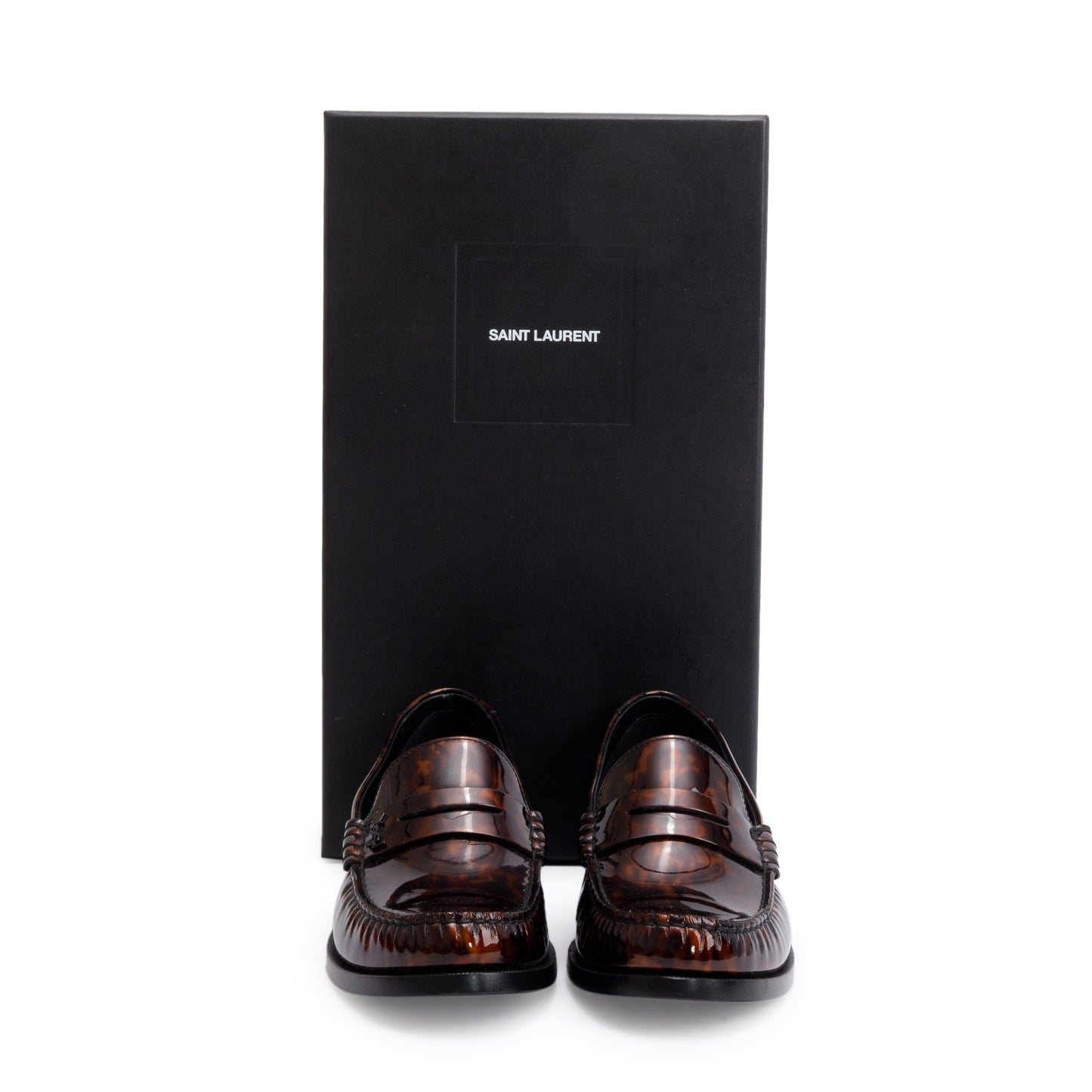 Saint Laurent Brown Tortoisehell Patent Leather Le Loafer Penny Shoes, Size 41.5