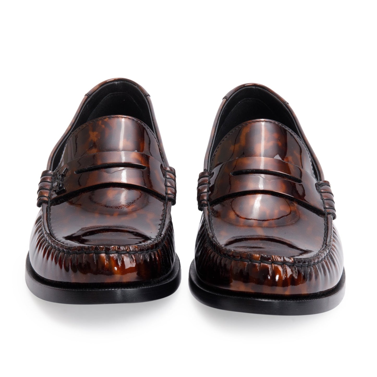 Saint Laurent Brown Tortoisehell Patent Leather Le Loafer Penny Shoes, Size 41.5