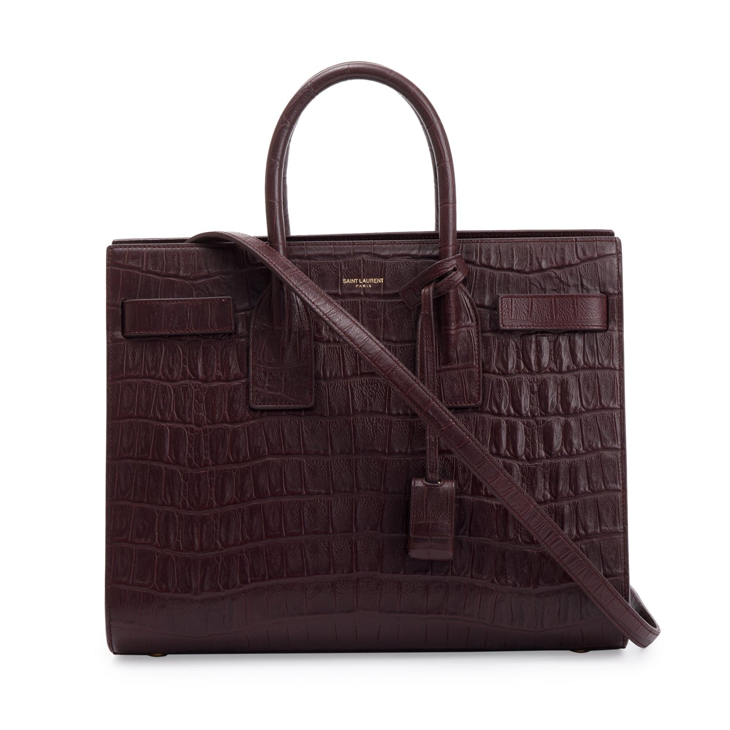 Saint Laurent Burgundy Crocodile Embossed Calfskin Small Sac De Jour