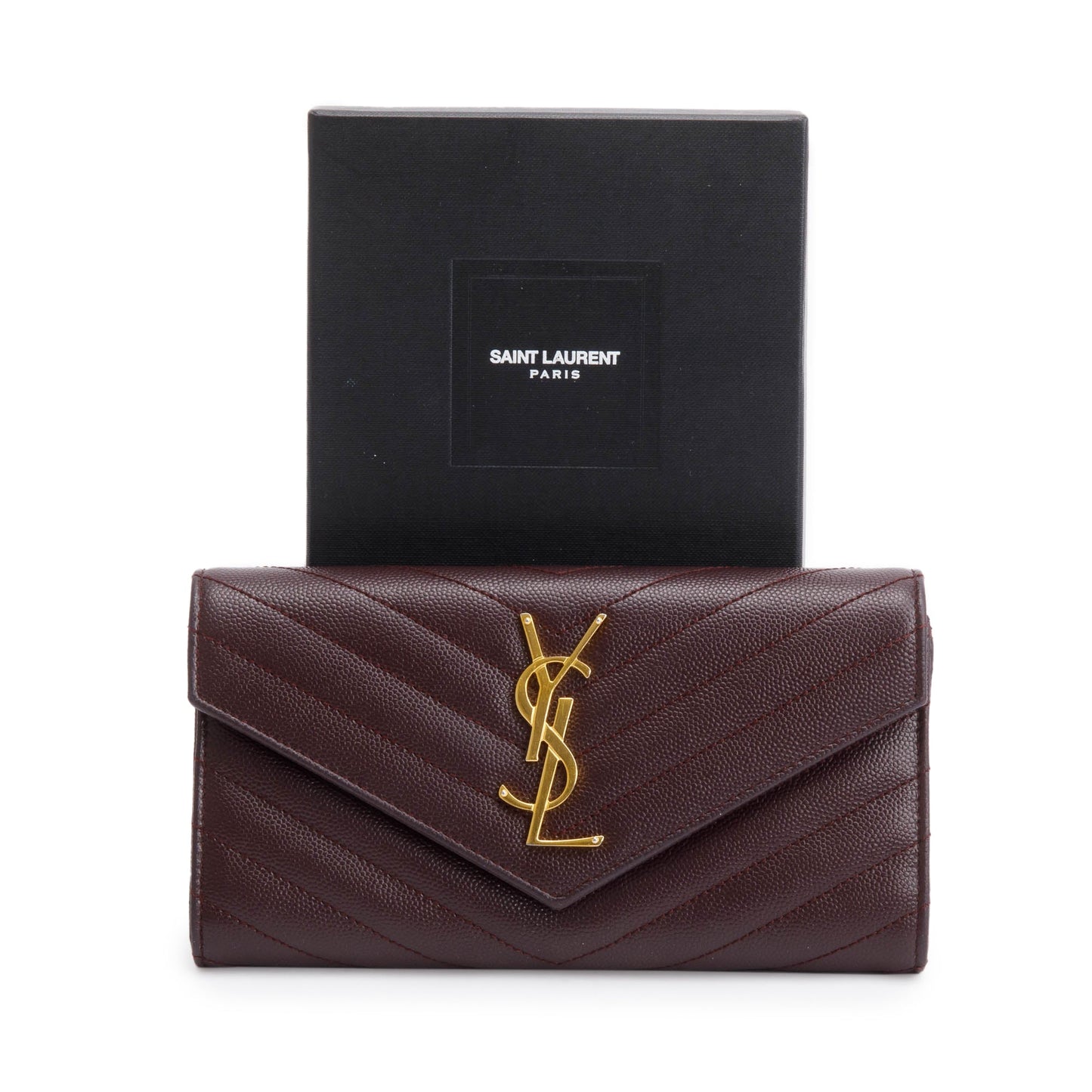 Saint Laurent Burgundy Grain De Poure Cassandre Matelasse Large Flap Wallet
