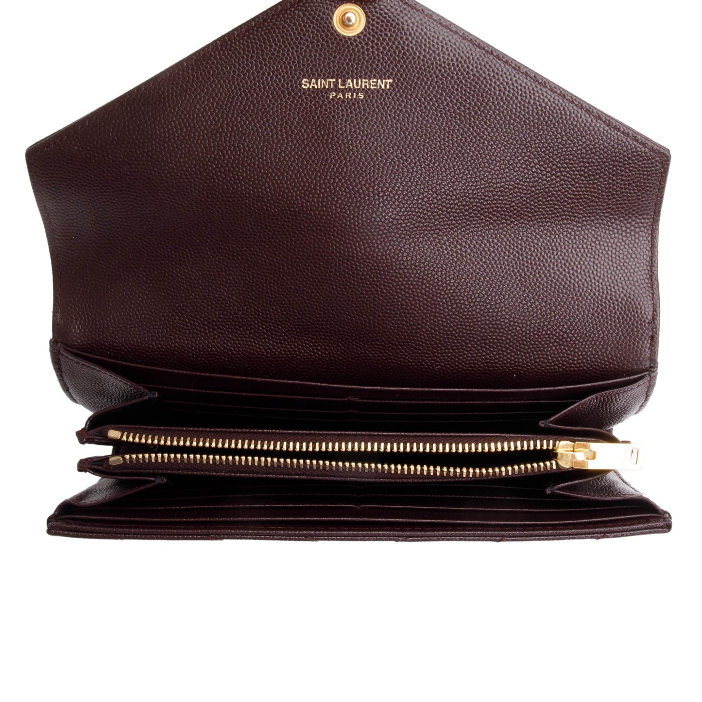 Saint Laurent Burgundy Grain De Poure Cassandre Matelasse Large Flap Wallet