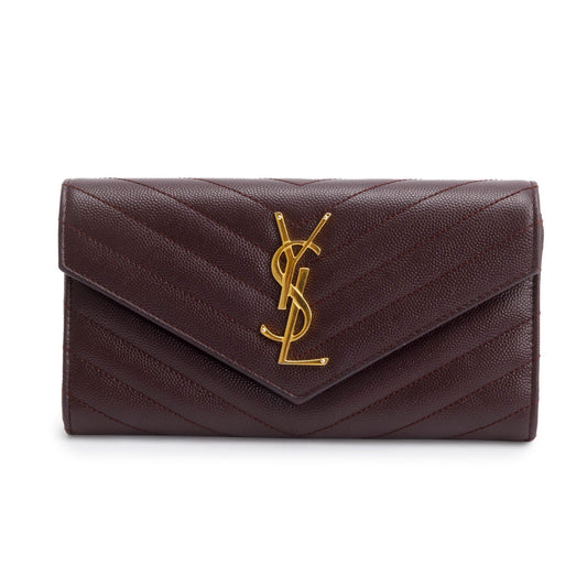 Saint Laurent Burgundy Grain De Poure Cassandre Matelasse Large Flap Wallet