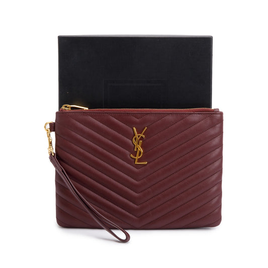 Saint Laurent Burgundy Leather Cassandre Matelasse A5 Pouch