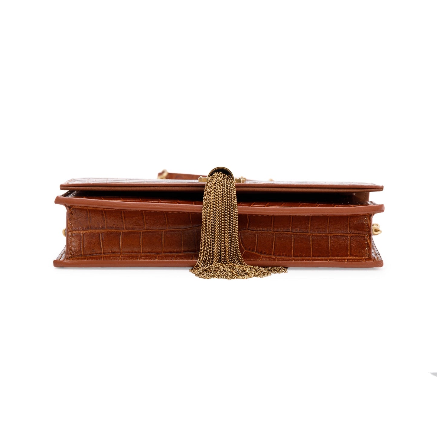 Saint Laurent Croc Embossed Kate Tassel Wallet on Chain