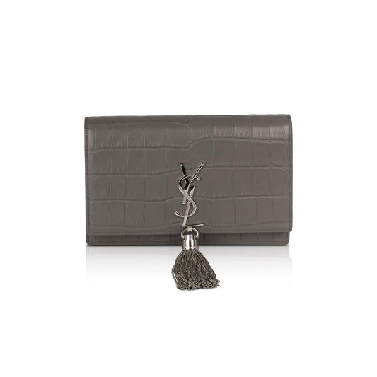 Saint Laurent Croc Embossed Kate Tassel Wallet on Chain