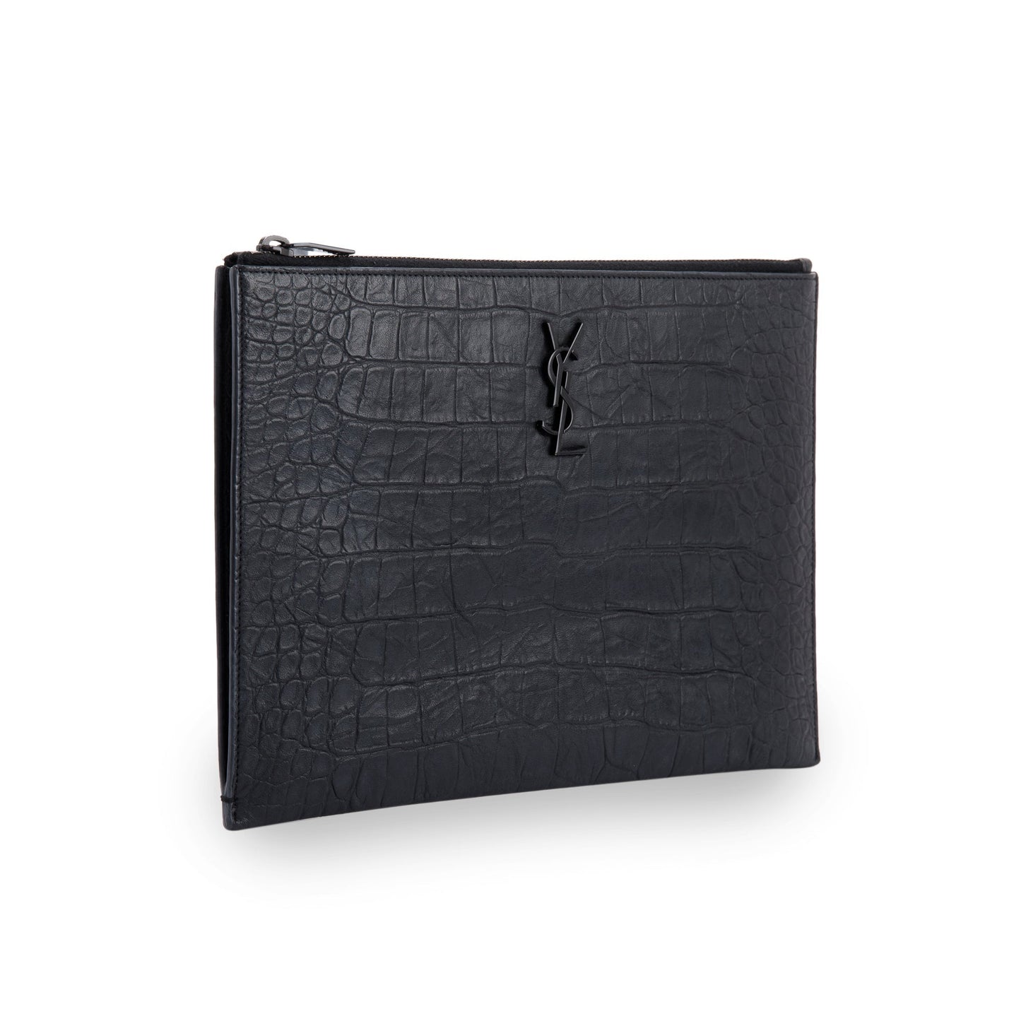 Saint Laurent Croc Embossed Monogram Zip Pouch