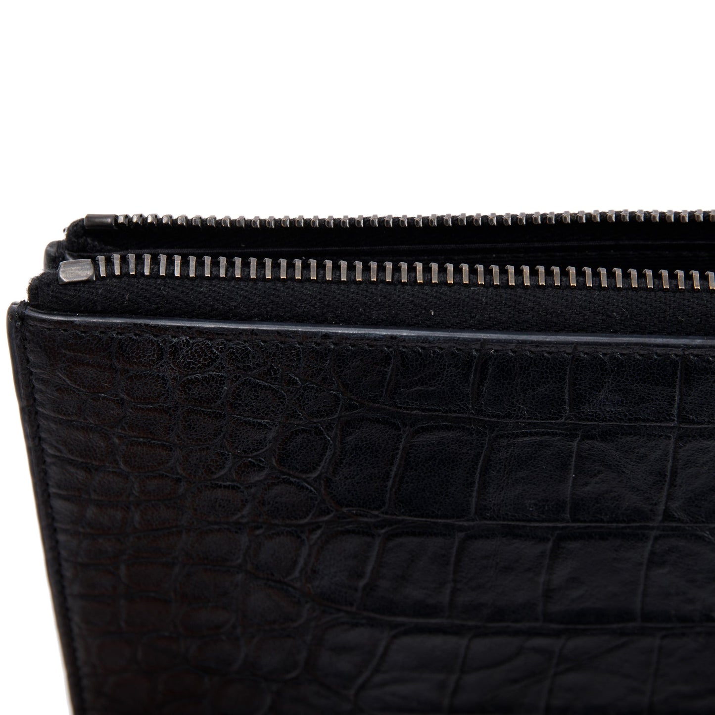 Saint Laurent Croc Embossed Monogram Zip Pouch