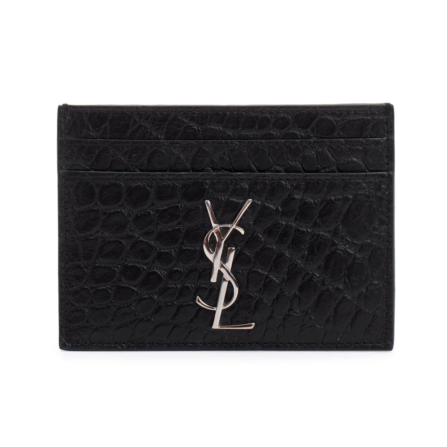 Saint Laurent Crocodile Embossed Leather Card Holder