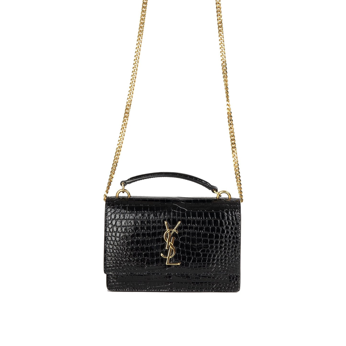 Saint Laurent Crocodile Embossed Monogram Sunset Chain Wallet Bag