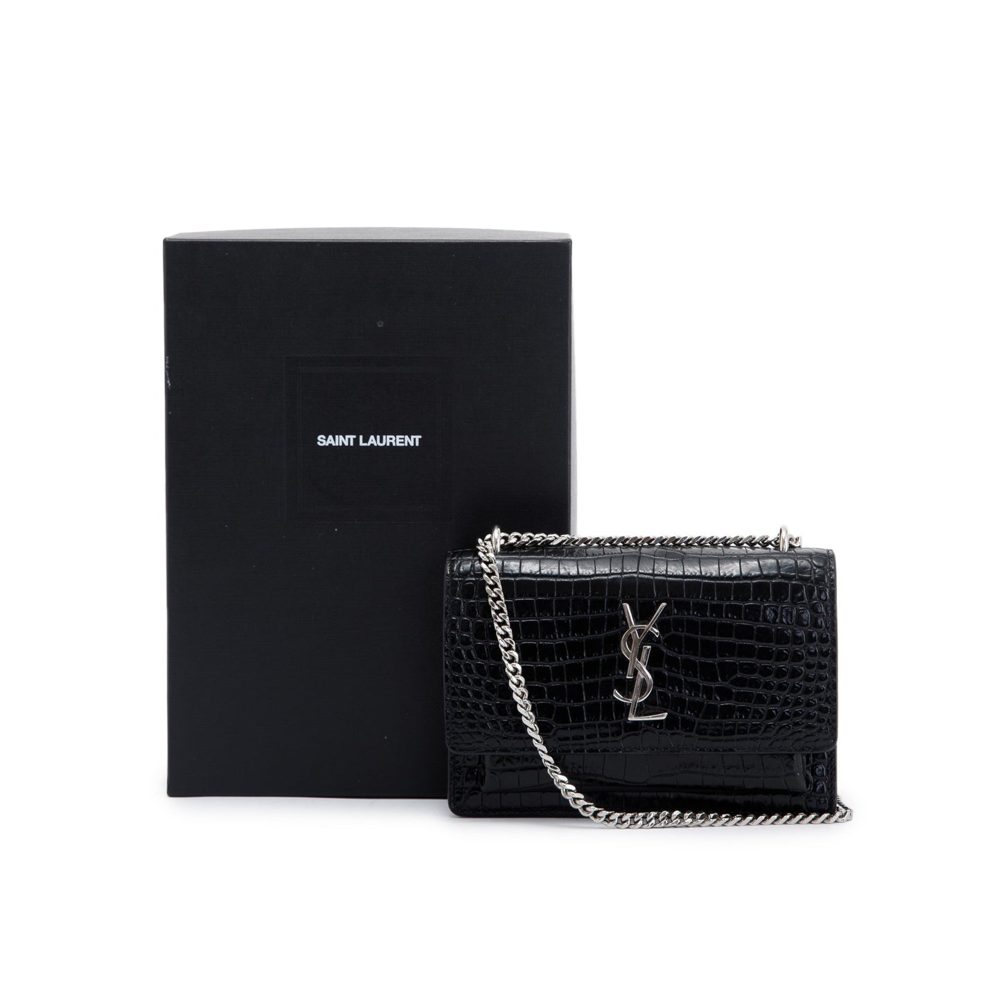 Saint Laurent Crocodile Embossed Sunset Chain Wallet