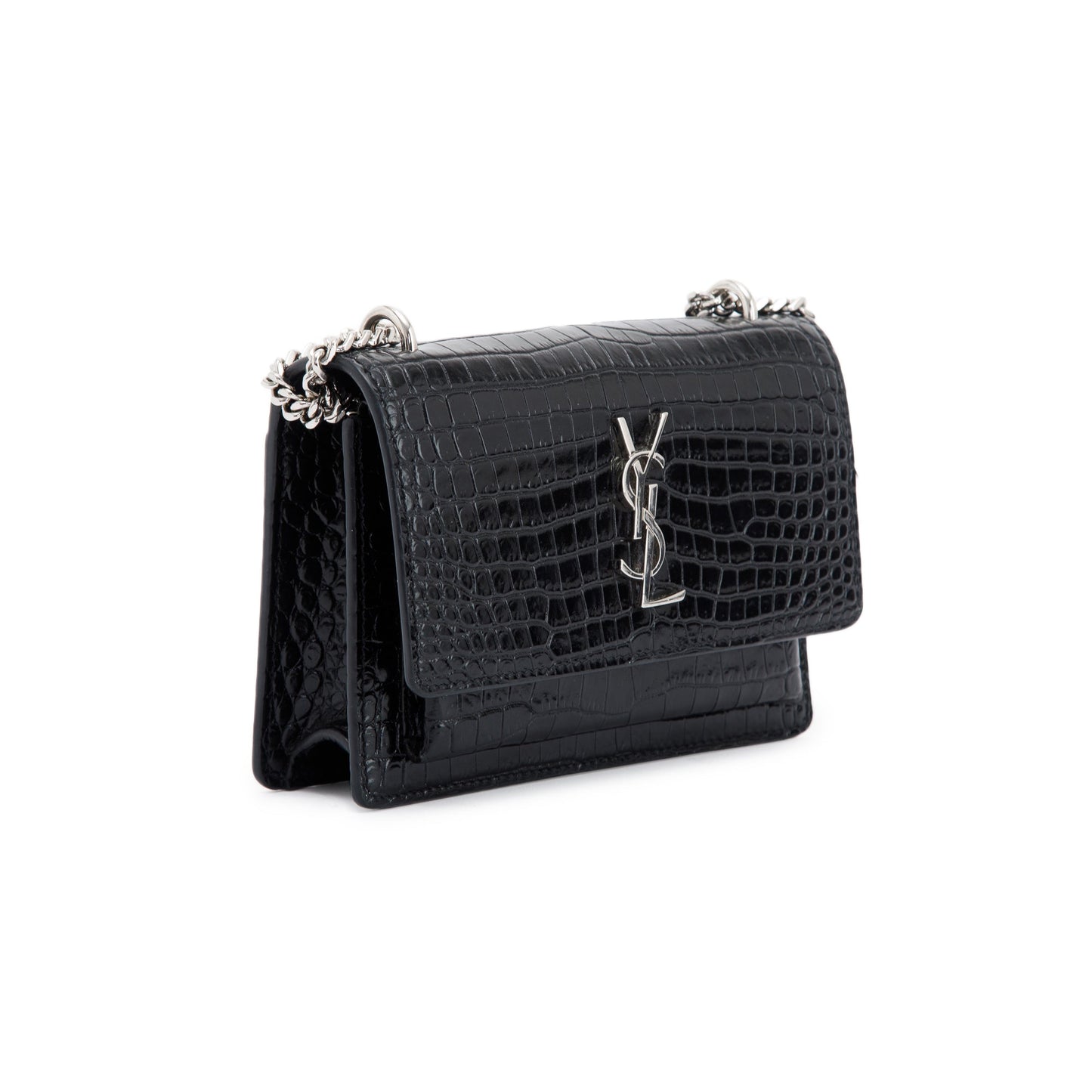 Saint Laurent Crocodile Embossed Sunset Chain Wallet