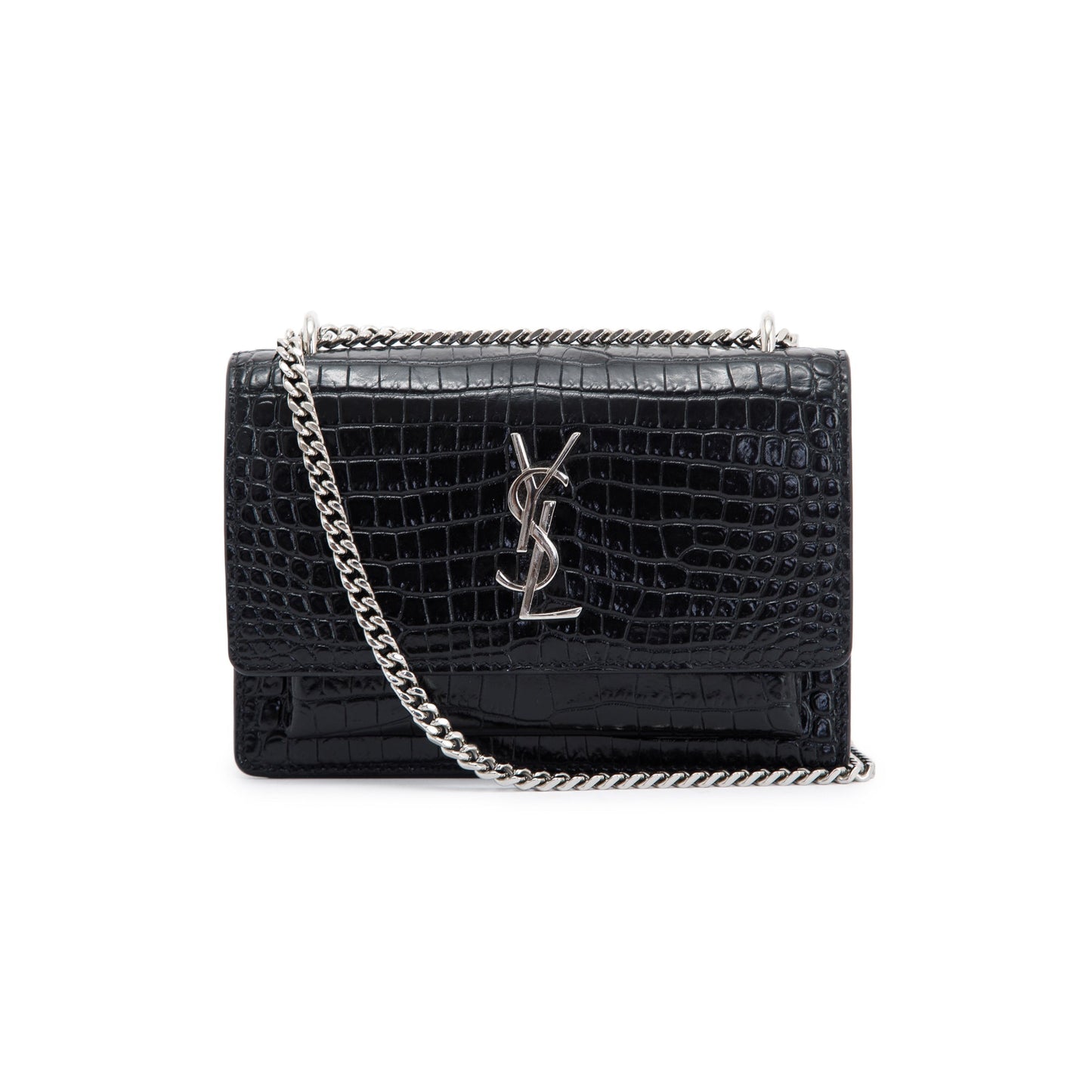 Saint Laurent Crocodile Embossed Sunset Chain Wallet
