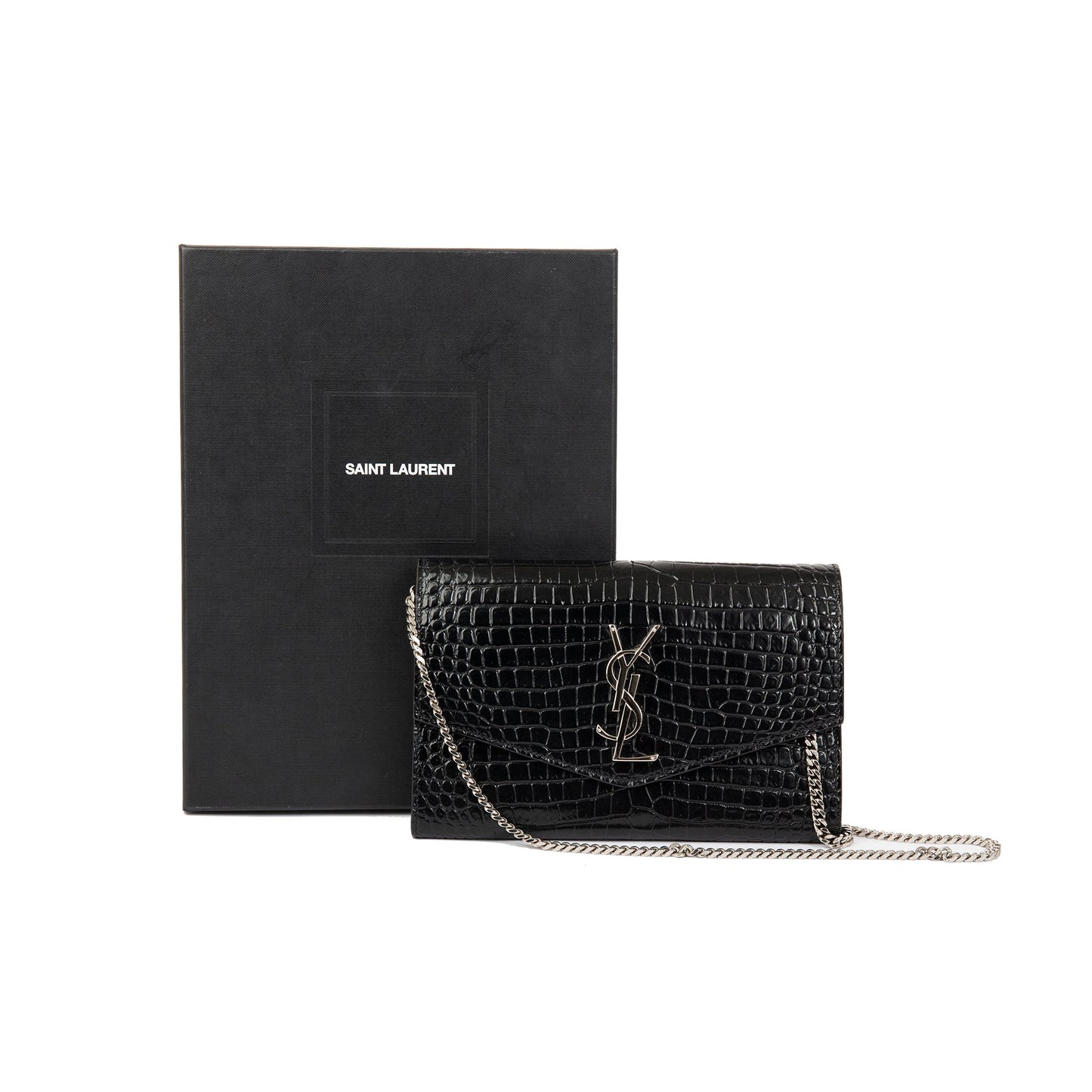 Saint Laurent Crocodile-Embossed Uptown Chain Wallet