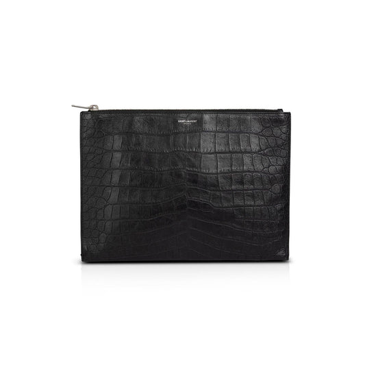 Saint Laurent Crocodile Embossed Zip Tablet Holder