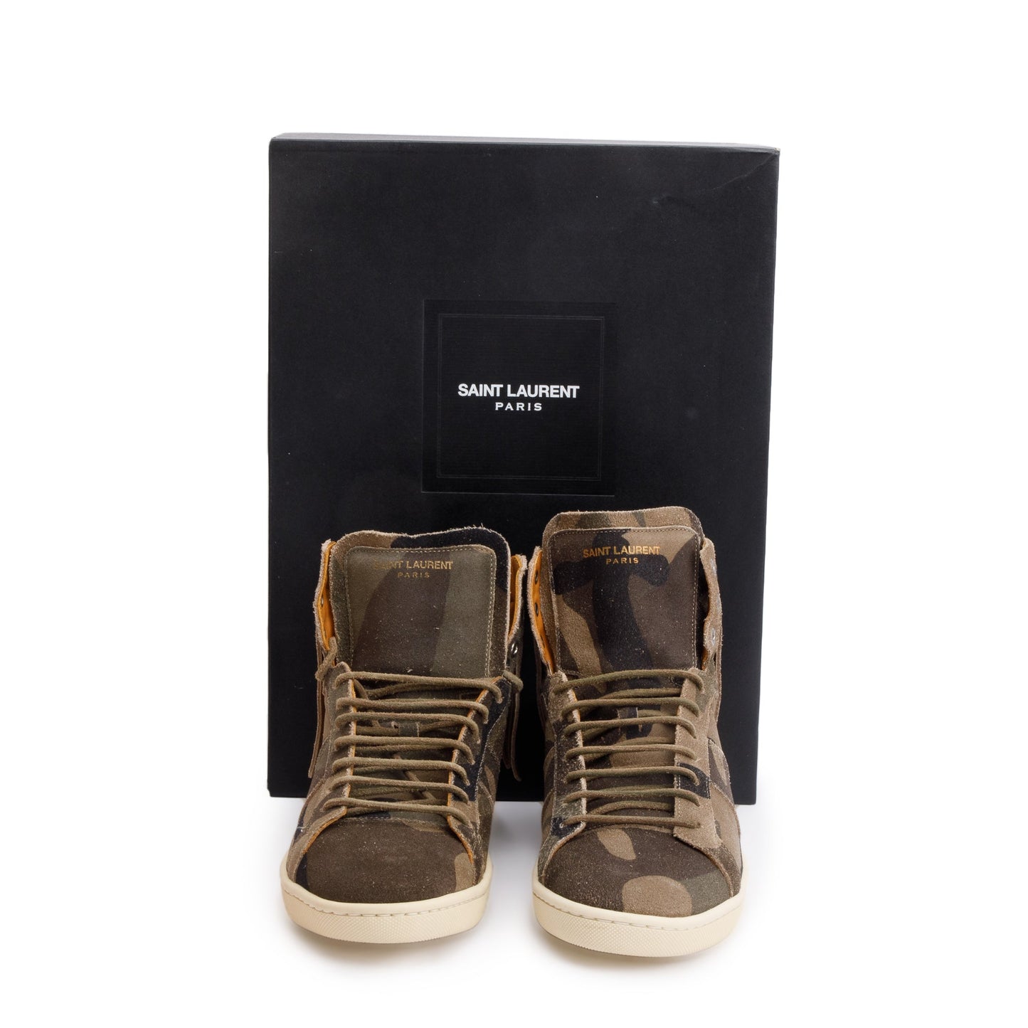 Saint Laurent Green Camouflage Suede Fringe Court Classic SL-18 High Top Sneakers, Size 39