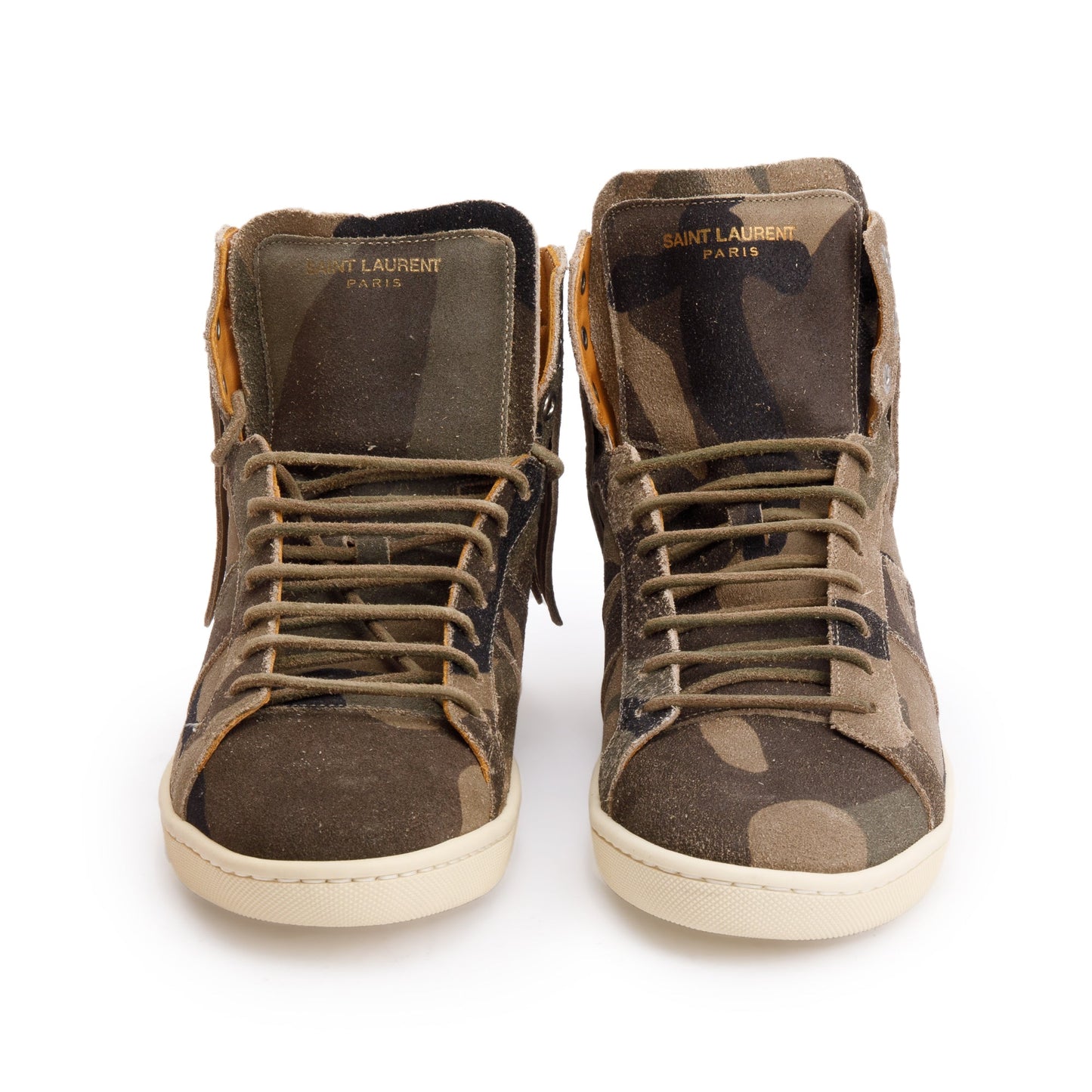 Saint Laurent Green Camouflage Suede Fringe Court Classic SL-18 High Top Sneakers, Size 39