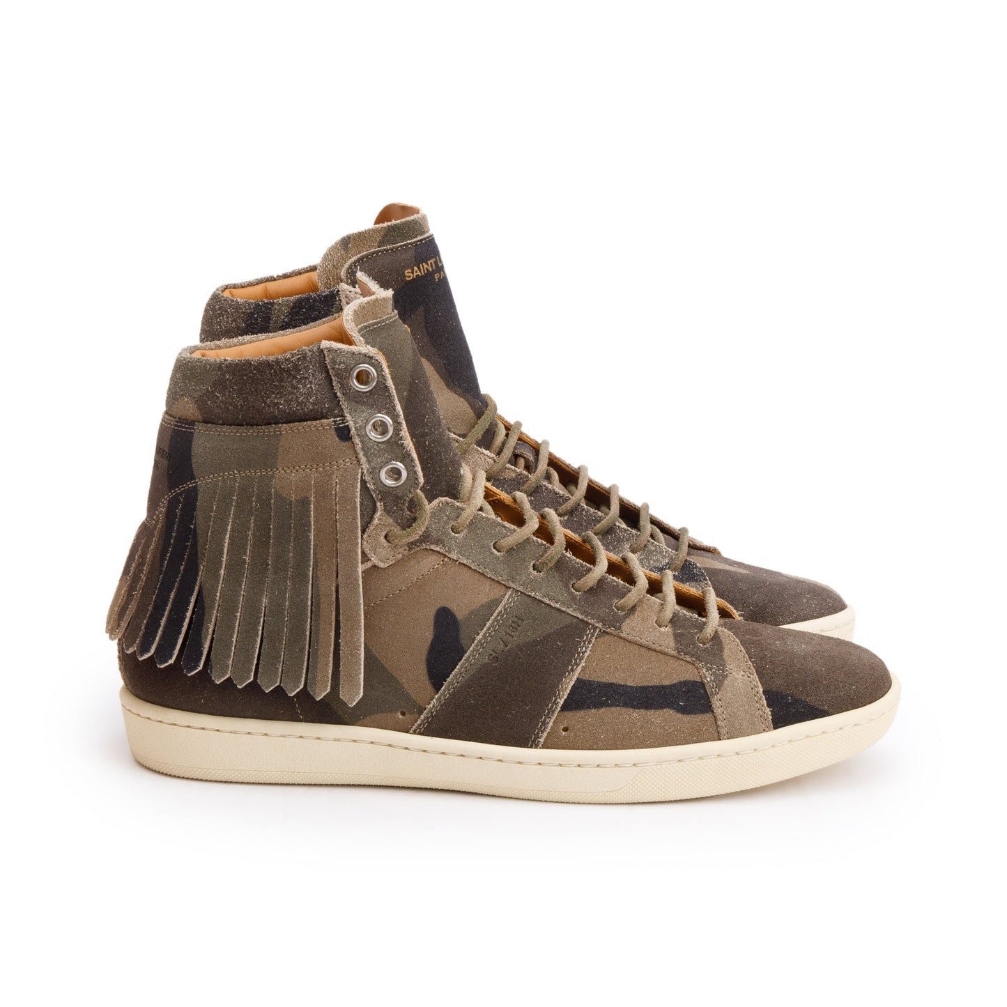 Saint Laurent Green Camouflage Suede Fringe Court Classic SL-18 High Top Sneakers, Size 39