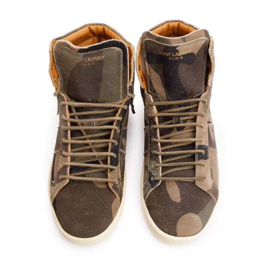 Saint Laurent Green Camouflage Suede Fringe Court Classic SL-18 High Top Sneakers, Size 39