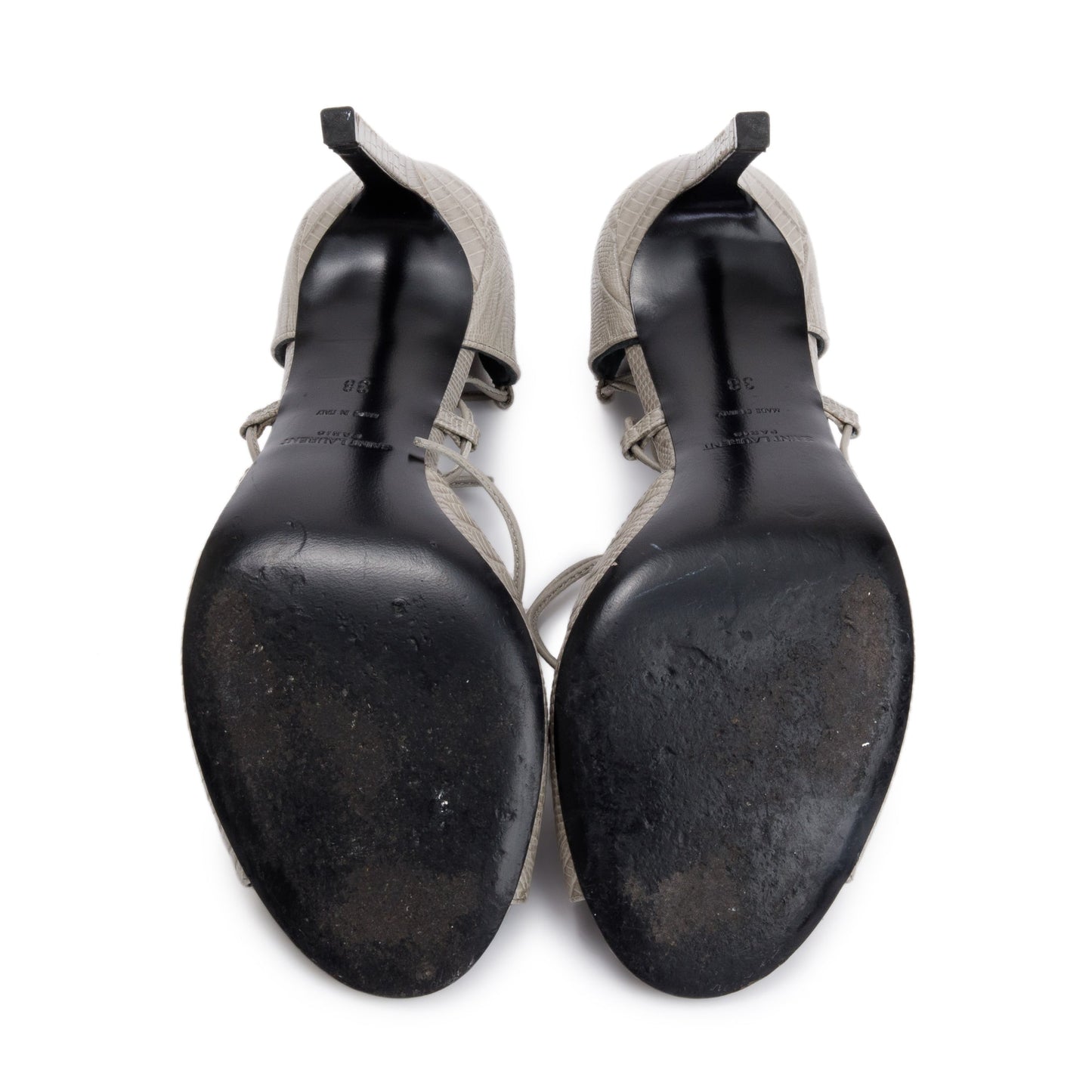 Saint Laurent Grey Croc Embossed Leather Jane Lace Up Sandals, Size 38