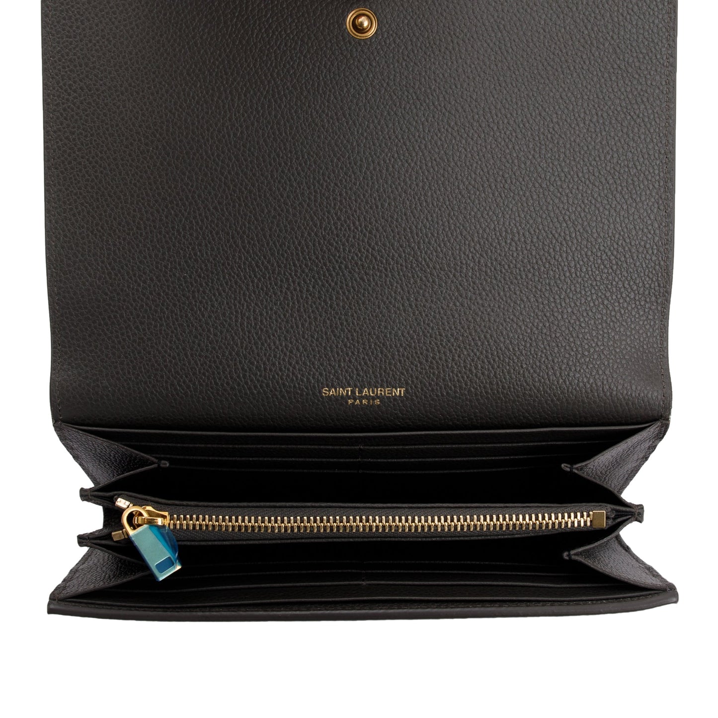 Saint Laurent Grey Grained Leather Large Flap Wallet