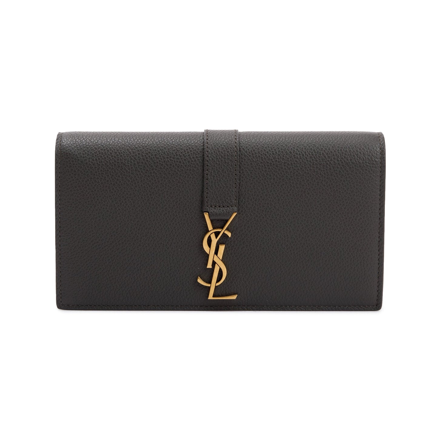 Saint Laurent Grey Grained Leather Large Flap Wallet