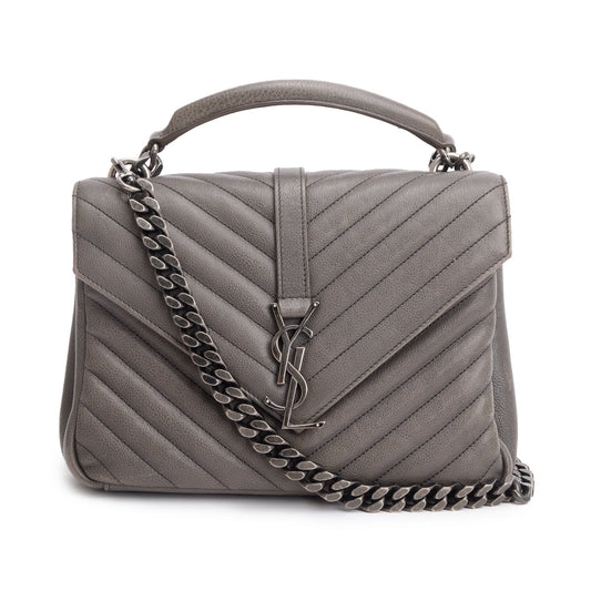 Saint Laurent Grey Leather Medium Chevron College Bag