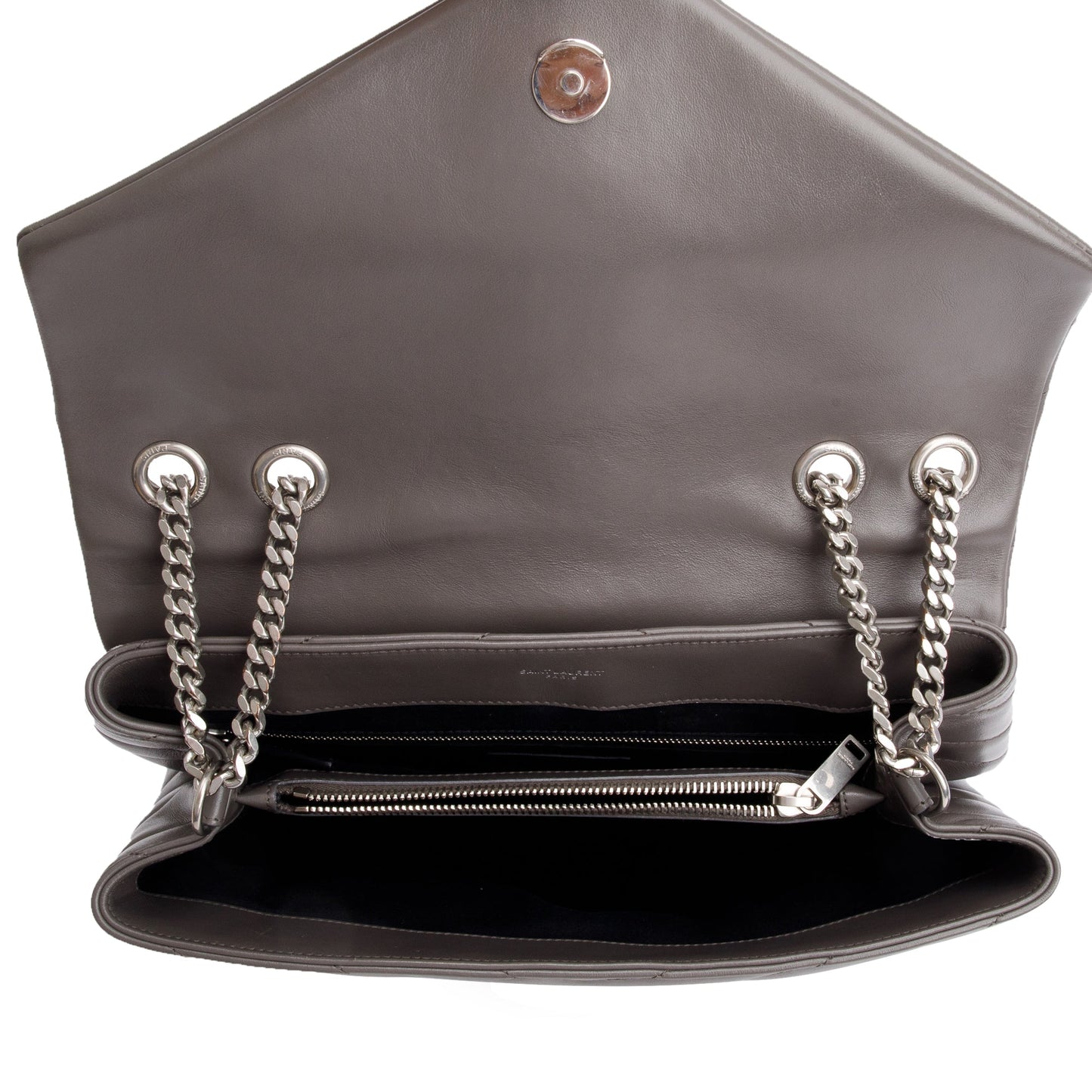 Saint Laurent Grey Quilted Leather Medium Loulou Monogram Shoulder Bag