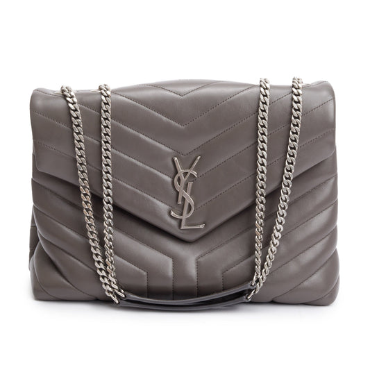 Saint Laurent Grey Quilted Leather Medium Loulou Monogram Shoulder Bag