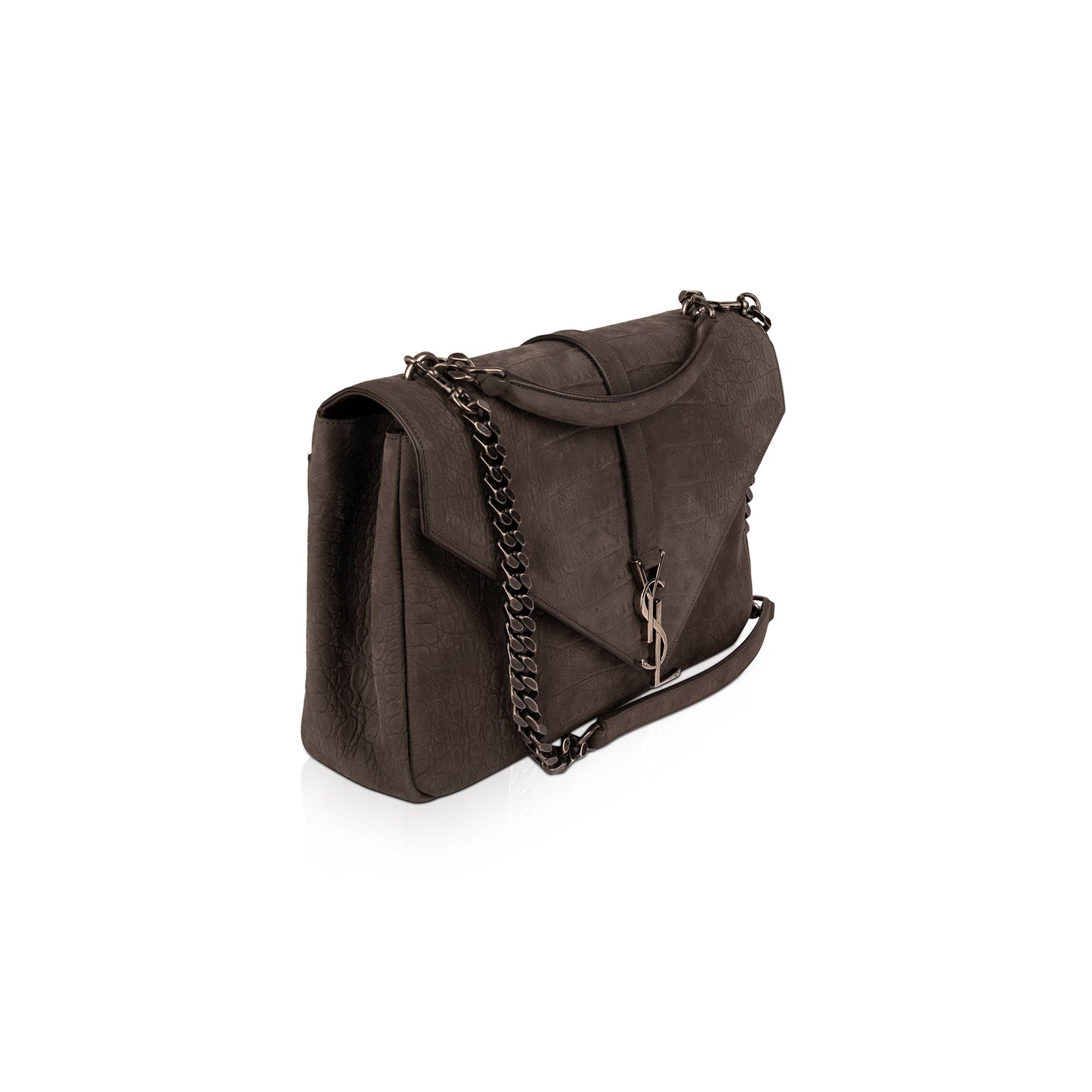 Saint Laurent Large Croc Embossed Nubuck College Bag