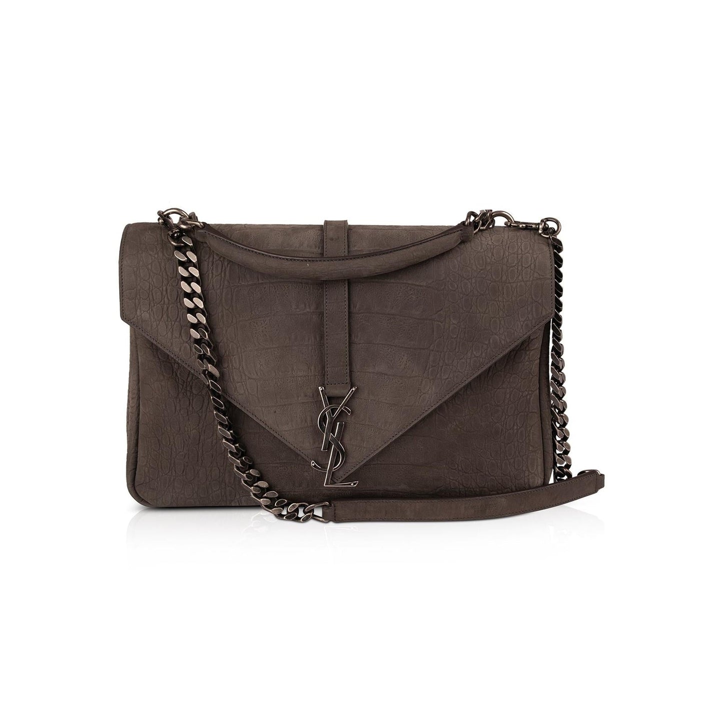 Saint Laurent Large Croc Embossed Nubuck College Bag
