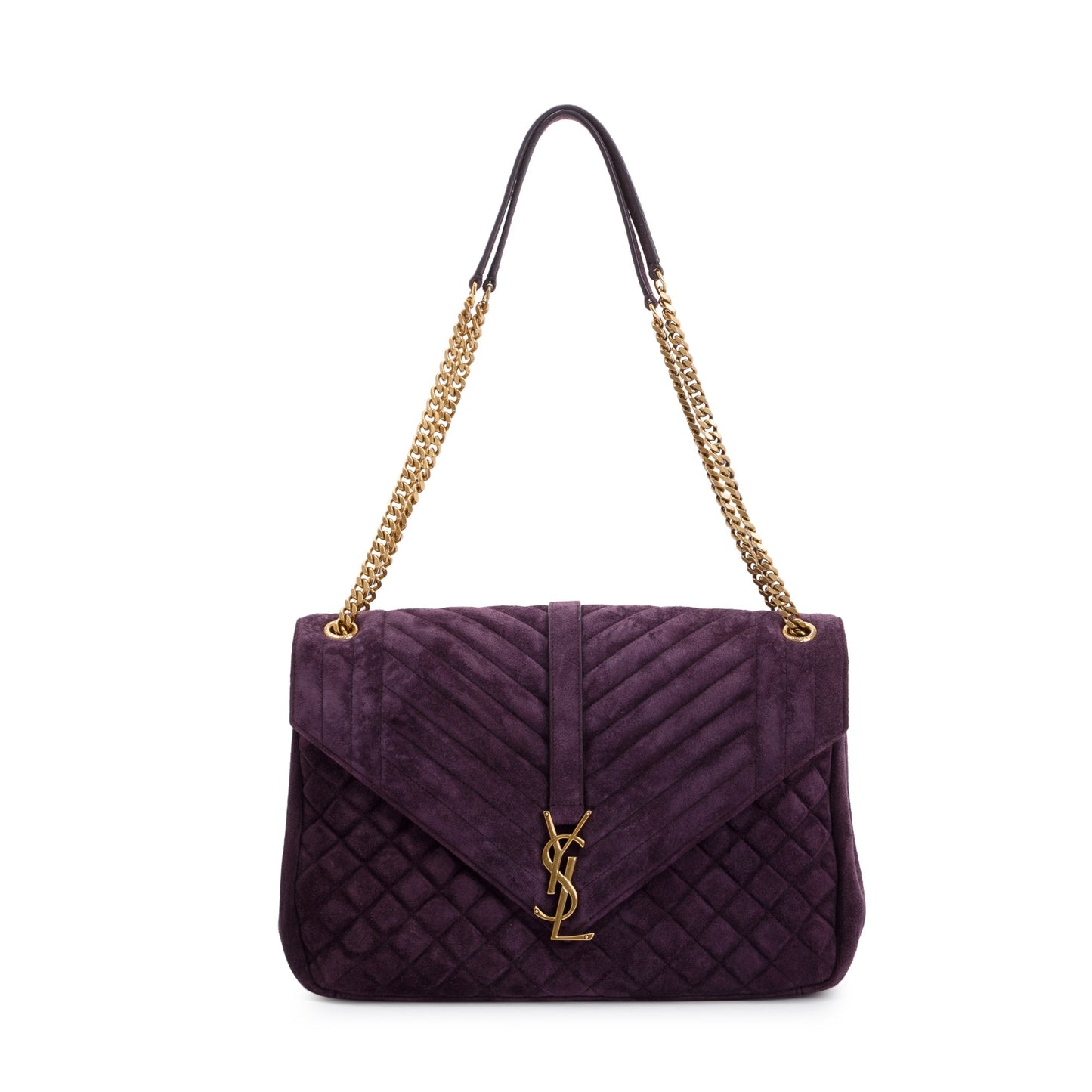 Saint Laurent Large Purple Suede Monogram  Envelope Chain Bag
