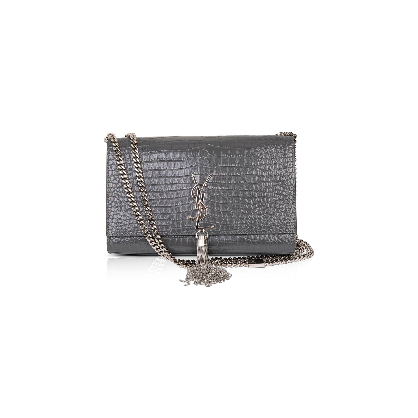 Saint Laurent Medium Croc Embossed Monogram Kate Tassel Bag