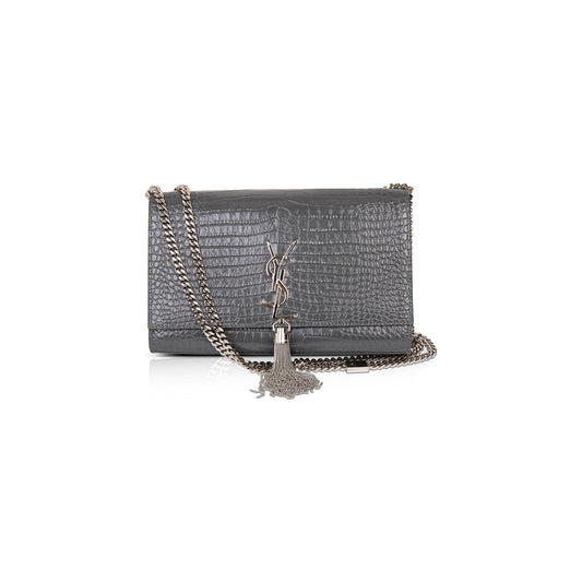 Saint Laurent Medium Croc Embossed Monogram Kate Tassel Bag