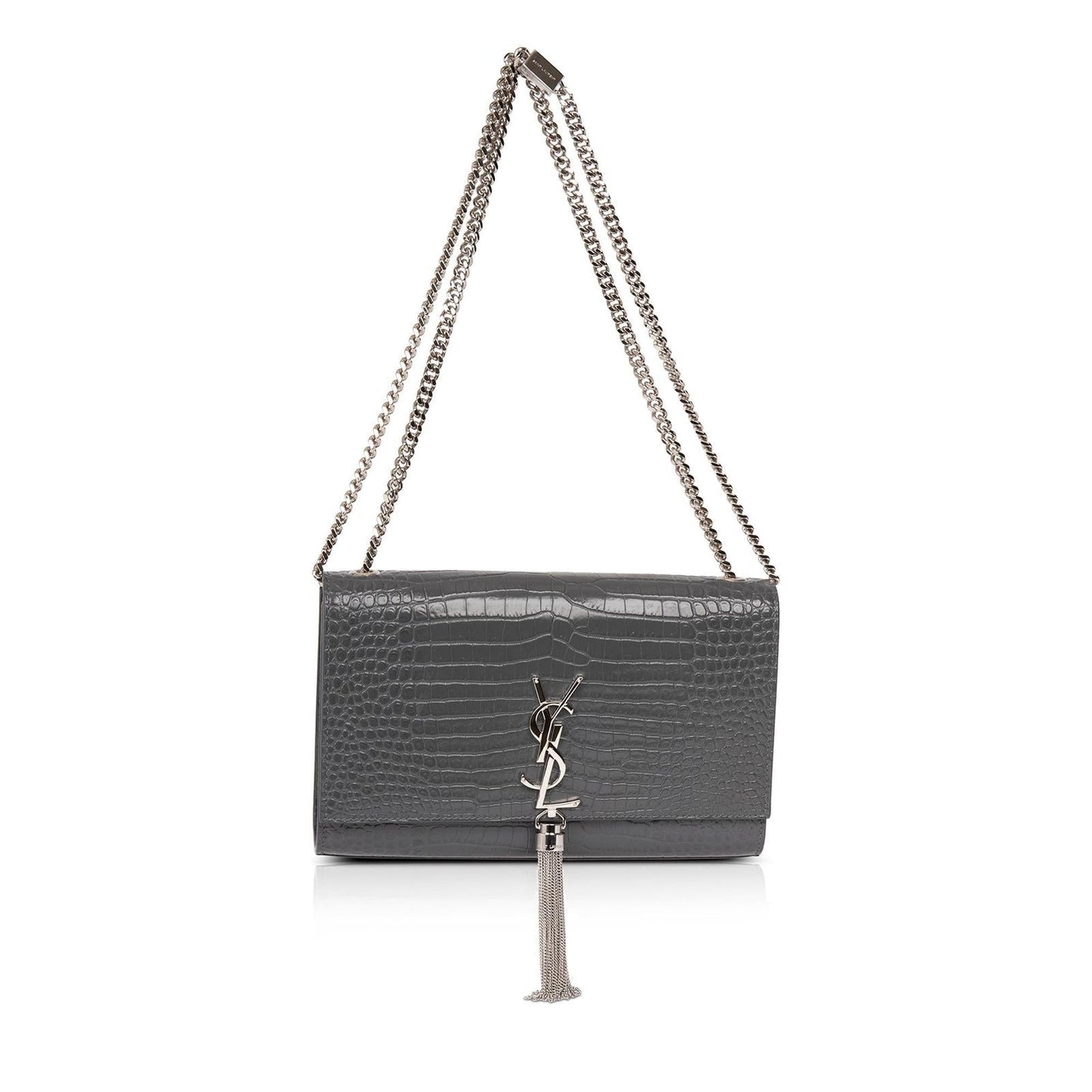 Saint Laurent Medium Croc Embossed Monogram Kate Tassel Bag