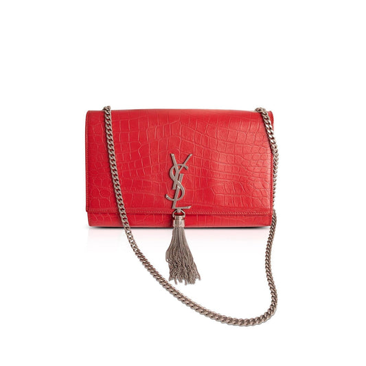Saint Laurent Medium Croc-Embossed Monogram Kate Tassel Bag