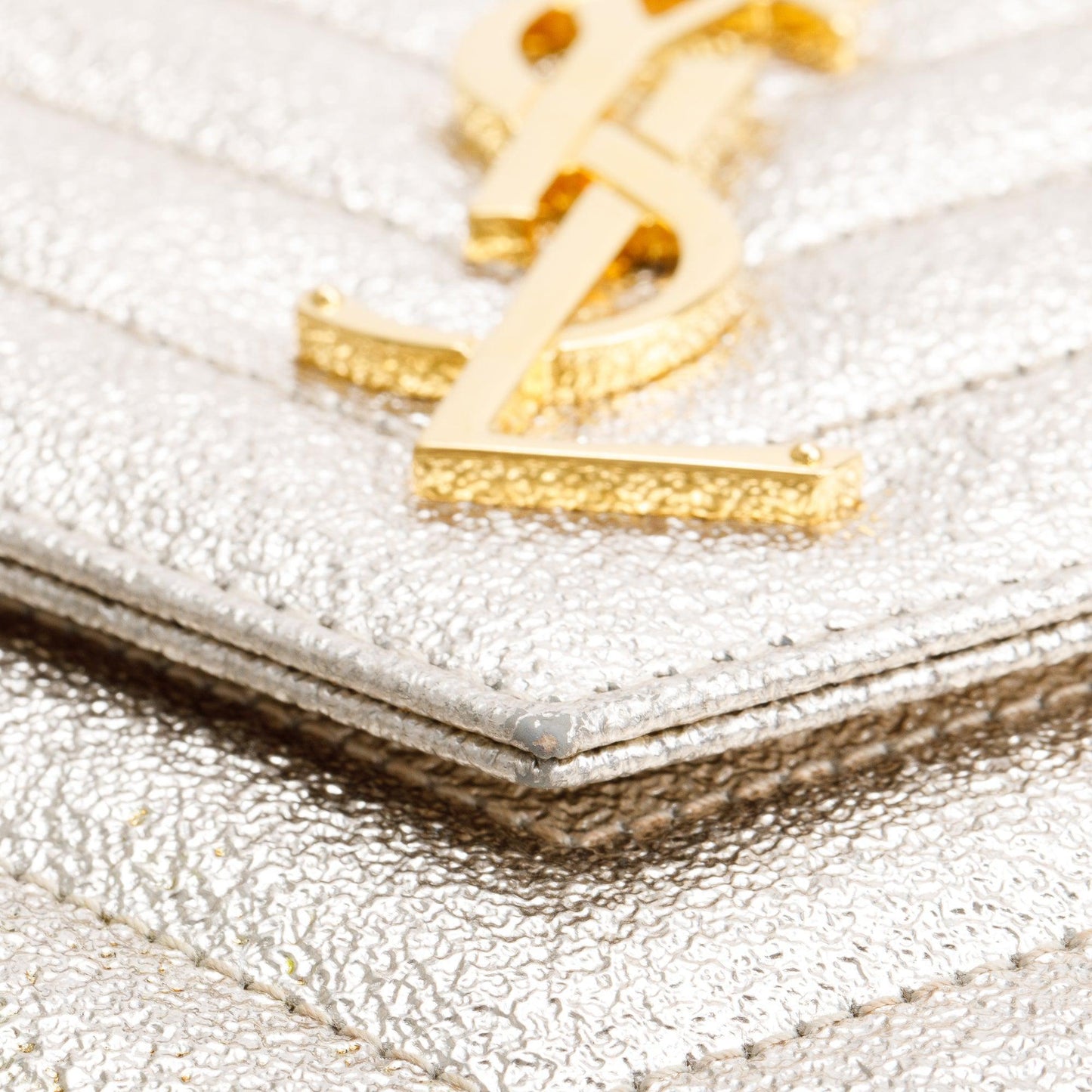 Saint Laurent Metallic Gold Grain De Poudre Leather Cassandre Matelasse Chain Wallet