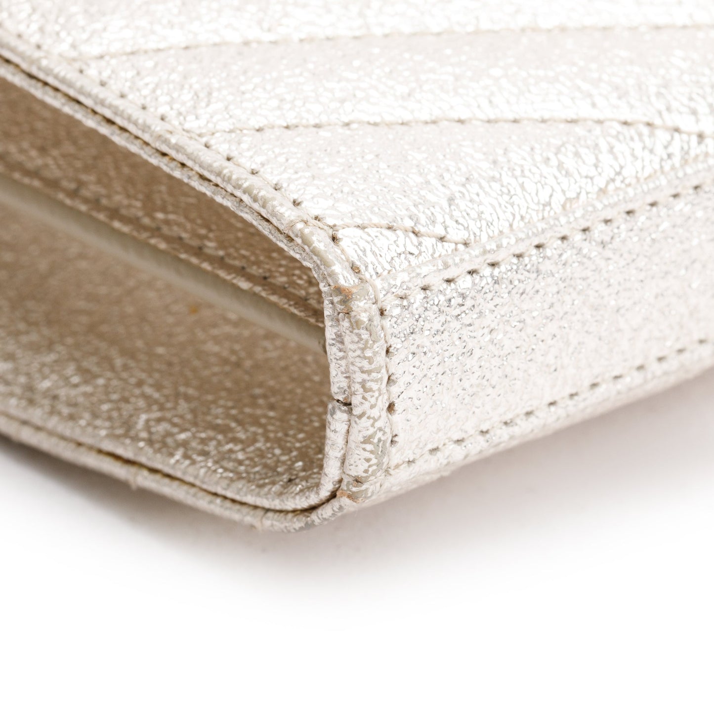 Saint Laurent Metallic Gold Grain De Poudre Leather Cassandre Matelasse Chain Wallet