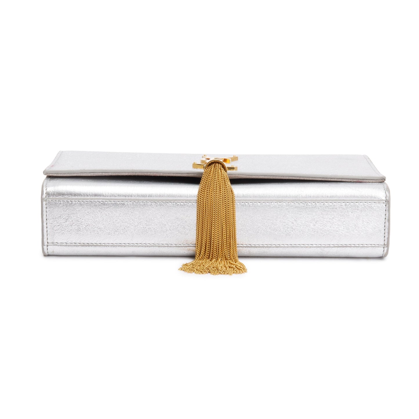 Saint Laurent Metallic Silver Leather Medium Kate Tassel Bag