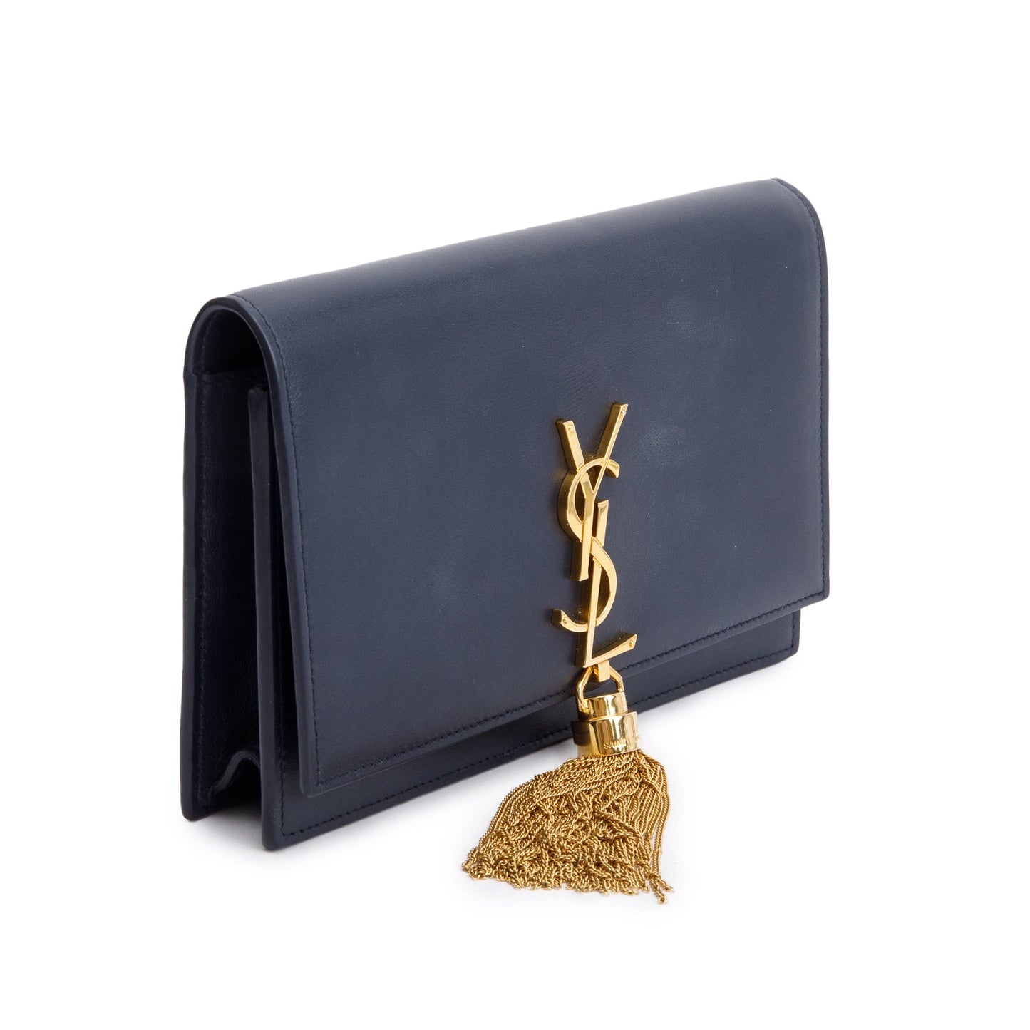 Saint Laurent Navy Calfskin Leather Kate Tassel Wallet on Chain