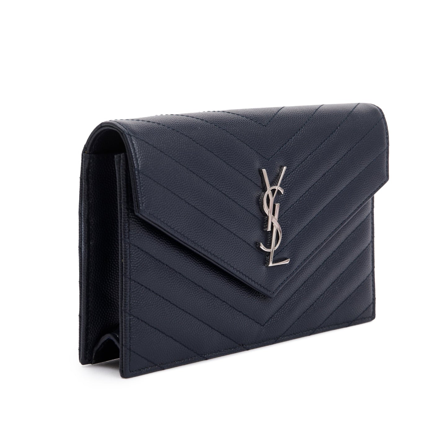 Saint Laurent  Navy Cassandre Matelasse Envelope Chain Wallet