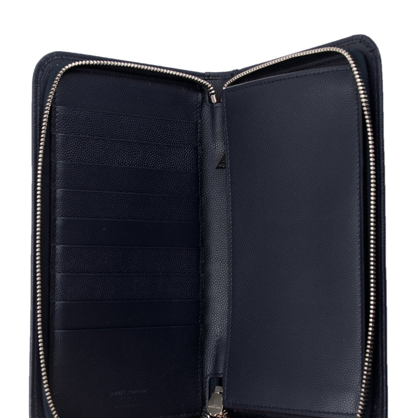 Saint Laurent Navy Grain de Poudre Leather Paris Zip Around Wallet